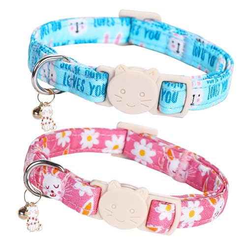 Bobo Rainbow Katzenhalsband, 2 Stück, niedlicher Hasen-Druck, Breakaway mit Kätzchen und Glockenanhänger, Sicherheitsschnalle, Haustierhalsband, bequemes Baumwollhalsband für Katzen, Geschenk für Bobo Rainbow Katzenhalsband, 2 Stück, niedlicher Hasen-Druck, Breakaway mit Kätzchen und Glockenanhänger, Sicherheitsschnalle, Haustierhalsband, bequemes Baumwollhalsband für Katzen, Geschenk für von Bobo Rainbow