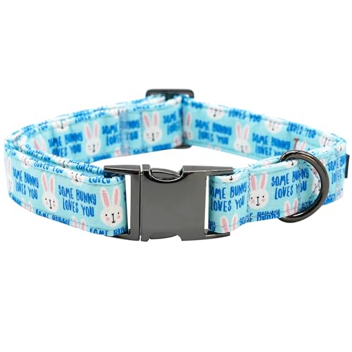 Bobo Rainbow Ostertag-Hundehalsband, blaues Häschen-Druck, Haustierhalsband, langlebiges Metallhalsband, niedliches Hundehalsband, verstellbares Hundehalsband für kleine Hunde von Bobo Rainbow