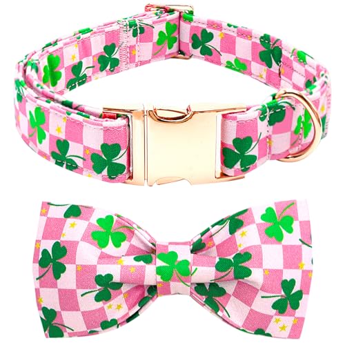 Bobo Rainbow St. Patrick's Hundehalsband mit Fliege, Dreipass-Hundehalsband, verstellbar, niedlich, weich, rosa, für Urlaub, Baumwolle, Welpenhalsband, Metallschnalle, Geschenk für kleine Hunde Bobo Rainbow St. Patrick's Hundehalsband mit Fliege, Dreipass-Hundehalsband, verstellbar, niedlich, weich, rosa, für Urlaub, Baumwolle, Welpenhalsband, Metallschnalle, Geschenk für kleine Hunde von Bobo Rainbow