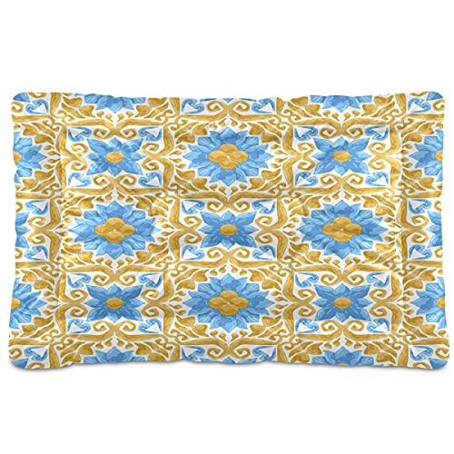 Boccsty Haustierbett, Keramikfliesenmuster, mit Blumen, Seerose, Hundebett, 45,7 x 61 cm, für mittelgroße und kleine Welpen Boccsty Haustierbett, Keramikfliesenmuster, mit Blumen, Seerose, Hundebett, 45,7 x 61 cm, für mittelgroße und kleine Welpen von Boccsty