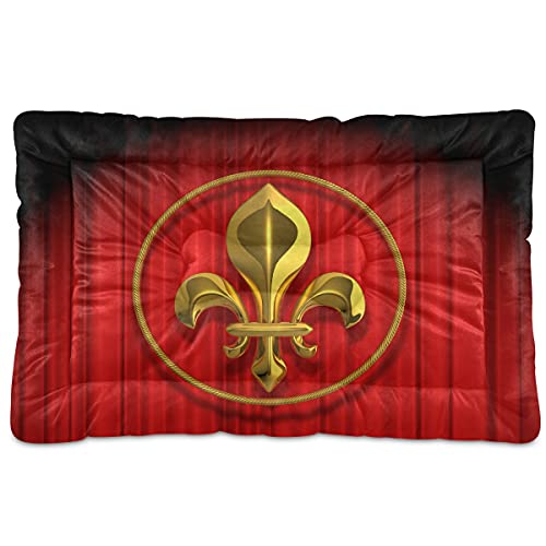 Boccsty Haustierbett, Motiv: Fleur de Lis, für Hunde und Katzen, 45,7 x 61 cm, goldfarben / Rot Boccsty Haustierbett, Motiv: Fleur de Lis, für Hunde und Katzen, 45,7 x 61 cm, goldfarben / Rot von Boccsty