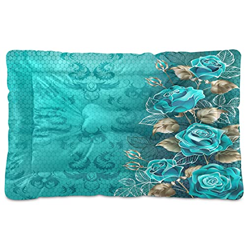 Boccsty Haustierbett, Motiv: türkisfarbene Rosenblätter, Hundebett, 45,7 x 61 cm, Kissen für mittelgroße und kleine Welpen Boccsty Haustierbett, Motiv: türkisfarbene Rosenblätter, Hundebett, 45,7 x 61 cm, Kissen für mittelgroße und kleine Welpen von Boccsty