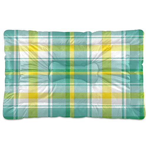 Boccsty Haustierbett, kariert, kariert, für mittelgroße und kleine Welpen, 45,7 x 61 cm, Blau / Gelb Boccsty Haustierbett, kariert, kariert, für mittelgroße und kleine Welpen, 45,7 x 61 cm, Blau / Gelb von Boccsty