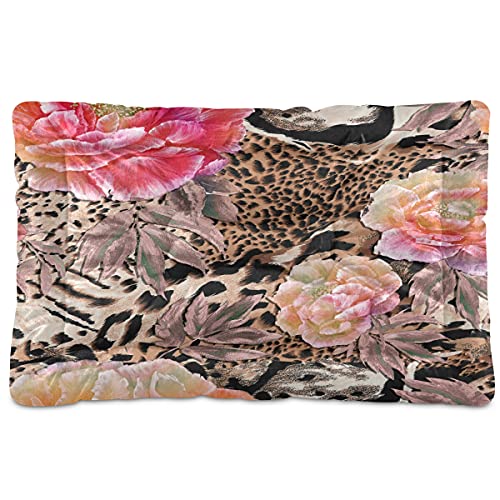 Boccsty Haustierbett-Matte mit Leopardenmuster, rosa Rose, Blumenmuster, für Hunde und Katzen, 45,7 x 61 cm, Kissen für mittelgroße und kleine Welpen Boccsty Haustierbett-Matte mit Leopardenmuster, rosa Rose, Blumenmuster, für Hunde und Katzen, 45,7 x 61 cm, Kissen für mittelgroße und kleine Welpen von Boccsty