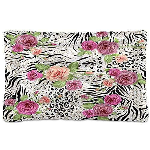 Boccsty Haustierbett mit Zebrafell-Leopardenmuster, Rosenmotiv, Hundebett, 45,7 x 61 cm, Kissen für mittelgroße und kleine Welpen Boccsty Haustierbett mit Zebrafell-Leopardenmuster, Rosenmotiv, Hundebett, 45,7 x 61 cm, Kissen für mittelgroße und kleine Welpen von Boccsty