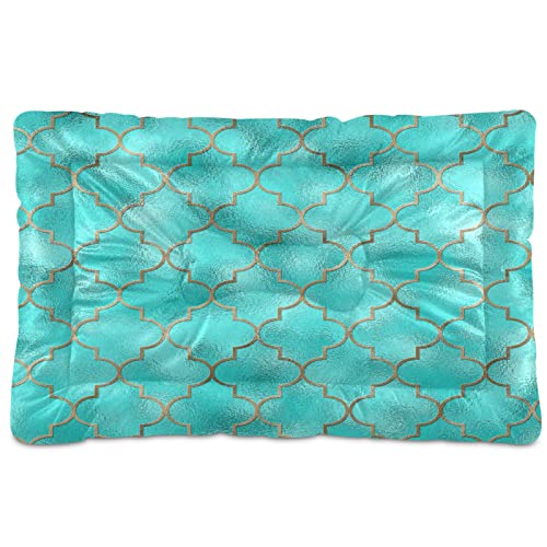 Boccsty Marokkanisches Muster, Gold-Linie, Haustierbett, türkisblau, türkischer Islam, Hundebett, 45,7 x 61 cm, Haustierkissen, Kissen für mittelgroße und kleine Welpen Boccsty Marokkanisches Muster, Gold-Linie, Haustierbett, türkisblau, türkischer Islam, Hundebett, 45,7 x 61 cm, Haustierkissen, Kissen für mittelgroße und kleine Welpen von Boccsty