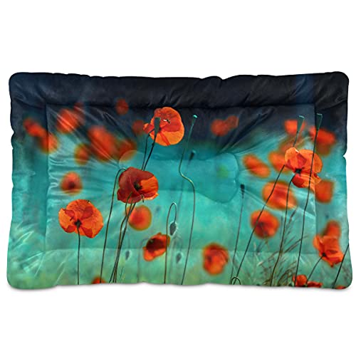 Haustierbett, Motiv: Blühende rote Mohnblumen, für Hunde, Katzen, 61 x 91 cm, Kissen für mittelgroße und kleine Welpen Haustierbett, Motiv: Blühende rote Mohnblumen, für Hunde, Katzen, 61 x 91 cm, Kissen für mittelgroße und kleine Welpen von Boccsty