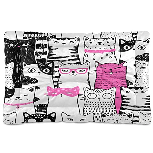 Haustierbett mit Cartoon-Motiv, schwarz-weiß, für Kätzchen, Hunde, Katzen, Käfig-Matte, Hundebett, 61 x 91 cm, Haustier-Kissen, Kissen für mittelgroße und kleine Welpen von Boccsty