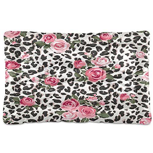 Haustierbett mit niedlichem Leopardenhaut, rosa Rosenblüte, für Hunde und Katzen, 45,7 x 61 cm, Kissen für mittelgroße und kleine Welpen von Boccsty