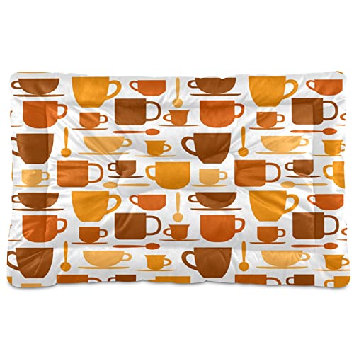 Hundematte / Hundematte mit braunen Kaffeetassen und orangefarbenen Bechern, 61 x 91 cm, für mittelgroße und kleine Welpen von Boccsty