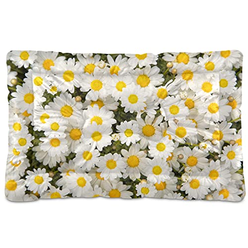 Lovely Blossom Haustierbett, Gänseblümchen, Weiß, Blumenmuster, für Hunde und Katzen, Hundebett, 61 x 91 cm, Haustierkissen, Kissen für mittelgroße und kleine Welpen von Boccsty
