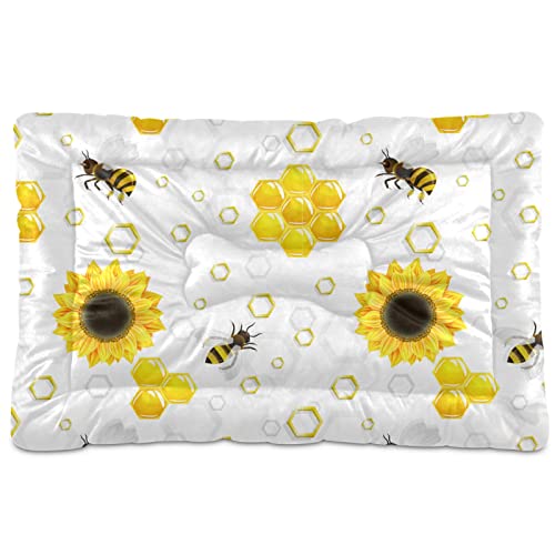 Sonnenblumen-Bienen-Haustierbett für Hunde und Katzen, mit Wabenmuster, 61 x 91 cm, für mittelgroße und kleine Welpen von Boccsty