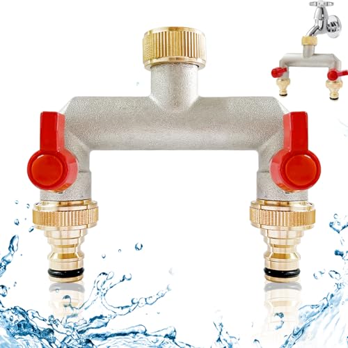 2 Wege Verteiler Wasser, 2-Wege Wasserhahn Wasserverteiler, 3/4 Zoll Messing Wasseranschluss Verteile, Gartenschläuche mit 3/4" Adapter, Kugelhahn zum Einstellen und Absperren des Wasserflusses 2 Wege Verteiler Wasser, 2-Wege Wasserhahn Wasserverteiler, 3/4 Zoll Messing Wasseranschluss Verteile, Gartenschläuche mit 3/4" Adapter, Kugelhahn zum Einstellen und Absperren des Wasserflusses von Bocguy