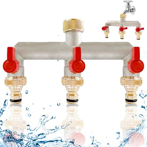 3 Wege Verteiler Wasser, 3-Wege Wasserhahn Wasserverteiler, 3/4 Zoll Messing Wasseranschluss Verteile, Gartenschläuche mit 3/4" Adapter, Kugelhahn zum Einstellen und Absperren des Wasserflusses 3 Wege Verteiler Wasser, 3-Wege Wasserhahn Wasserverteiler, 3/4 Zoll Messing Wasseranschluss Verteile, Gartenschläuche mit 3/4" Adapter, Kugelhahn zum Einstellen und Absperren des Wasserflusses von Bocguy