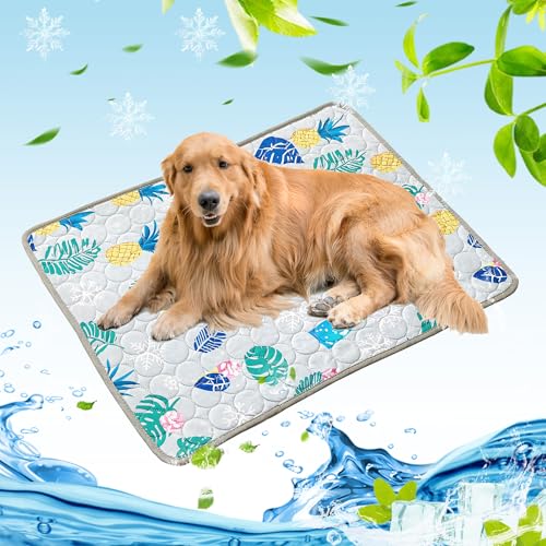 Bocguy Kühlmatte Hund, 100x70cm Kühldecke Hund, Kühlmatte für Große Hunde Katze, Selbstkühlende Hundematte, Hundedecke Sommer für Haustiere für Zuhause Unterwegs Oder im Auto(Gray - Regenwald) von Bocguy