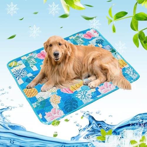 Bocguy Kühlmatte Hund, 100x70cm Kühldecke Hund, Kühlmatte für Große Hunde Katze, Selbstkühlende Hundematte, Hundedecke Sommer für Haustiere für Zuhause Unterwegs Oder im Auto(Blau - Regenwald) von Bocguy
