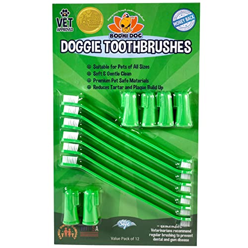 Bodhi Dog Haustier-Zahnbürsten-Kombi-Pack | weiche Finger und doppelseitige lange Zahnbürsten | Hundezahnbürste mit weichen Borsten für die Zahnpflege von Haustieren | einfache Zahnreinigung und von Bodhi Dog