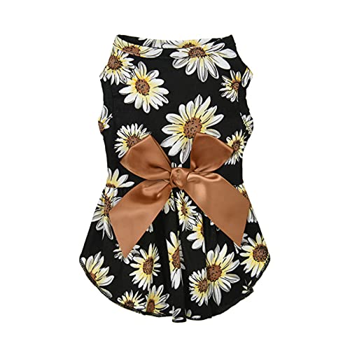 Bodhi2000 Haustierrock Blumenmuster Atmungsaktiv Haustier Prinzessin Kleid mit Schleife Kleine Hund Katzen Sommer Kleidung für Hochzeit Geburtstag Party Haustier Kostüme Schwarz 1L von Bodhi2000