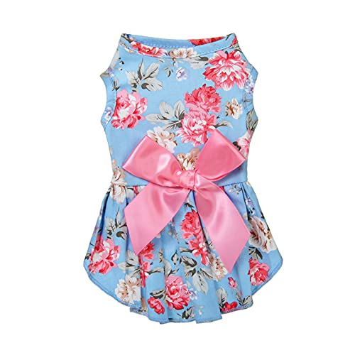 Bodhi2000 Haustierrock Blumenmuster Atmungsaktiv Haustier Prinzessin Kleid mit Schleife Kleine Hunde Katzen Sommer Kleidung für Hochzeit Geburtstag Party Haustier Kostüme Blau L von Bodhi2000