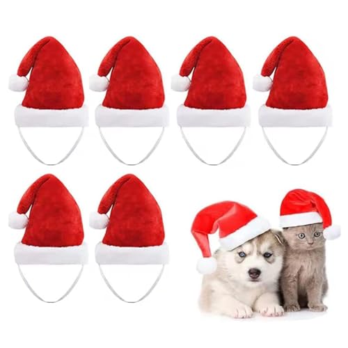Bodhi2000 Holiday Pet Fashion, 6 Stück, Bezaubernde Weihnachtsmütze mit Gummiband, festliches Weihnachtskostüm für Katzen und Hunde, bequemer Anti-Fall Rot von Bodhi2000