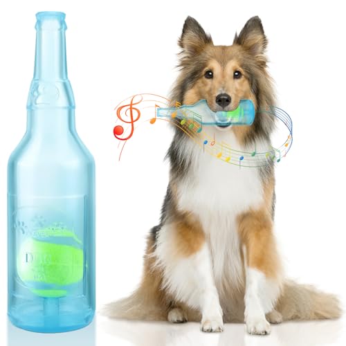 Bodorma Kauspielzeug für Hunde, Quietschendes Flaschen Tennisball Spielzeug Interaktives Hundespielzeug in Weinflaschenform für Mittelgroße und Große Hunde für Outdoor, Training und Kauen (Blau) von Bodorma