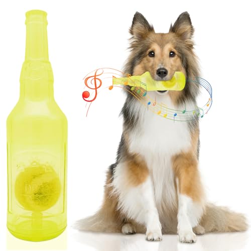 Bodorma Kauspielzeug für Hunde, Quietschendes Flaschen Tennisball Spielzeug Interaktives Hundespielzeug in Weinflaschenform für Mittelgroße und Große Hunde für Outdoor, Training und Kauen (Gelb) von Bodorma