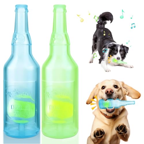 Kauspielzeug für Hunde, Quietschendes Flaschen Tennisball Spielzeug Interaktives Hundespielzeug in Weinflaschenform für Mittelgroße und Große Hunde für Outdoor, Training und Kauen (Blau & Grün) von Bodorma