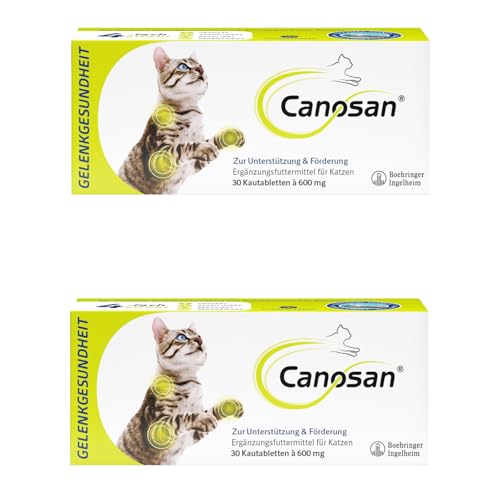 Boehringer Ingelheim Canosan Kautabletten für Katzen | Doppelpack | 2 x 30 Kautabletten à 600 mg | Ergänzungsfuttermittel für Katzen mit Gelenkbeschwerden | Enthält Gonex von Boehringer Ingelheim