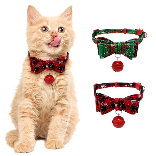 2 Stück Weihnachts-Katzenhalsbänder, Weihnachtsmann-Kätzchen-Halsbänder, verstellbare Katzen-Fliege mit Glöckchen von Boerni
