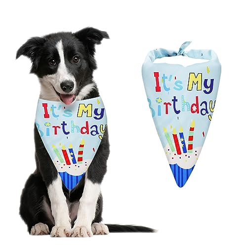 Hunde-Geburtstags-Halstuch, Welpen-Geburtstags-Dreieckstücher, waschbares Hunde-Geburtstags-Bandana für mittelgroße und große Haustiere (blau) von Boerni