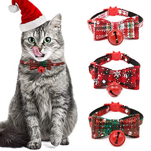 Katzenhalsband, Weihnachtsmann-Kätzchenhalsband, verstellbar, mit Glöckchen, 3 Stück von Boerni