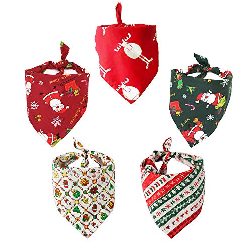 Weihnachtstuch/Halstuch für Welpen, Weihnachtsmann-Motiv, Dreieckstuch, waschbar, für kleine und mittelgroße Hunde, 5 Stück von Boerni