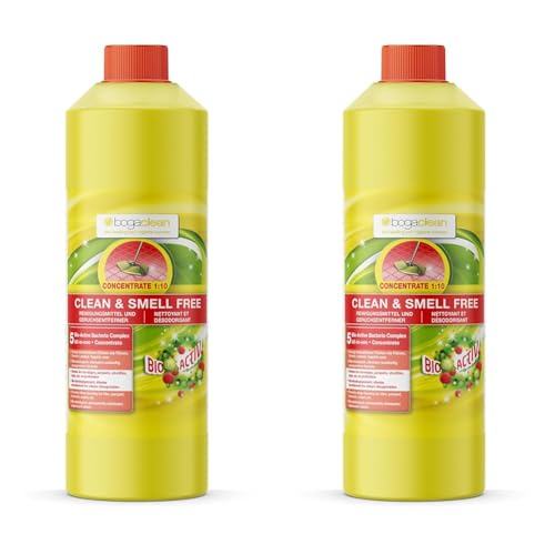 Bogaclean Clean & Smell Free Concentrate - Geruchsentferner & Reiniger - Ideal für Haushalt & Tierhaltung - Mikrobiologischer Geruchsneutralisierer & Enzymreiniger (Packung mit 2) von Bogadent