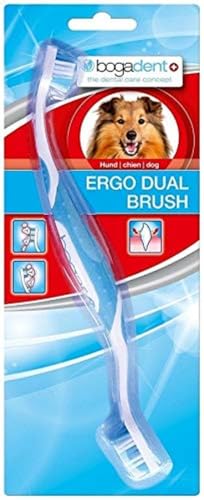 Bogadent Bogar UBO0711 Ergo Dual Brush, Hundezahnbürste mit 2 Bürstenköpfen, Hundezubehör zur Zahnpflege, Zahnhygiene für Ihren Hund, Zahnsteinentferner Hund, 1 Packung, Blau/Weiß von Bogadent