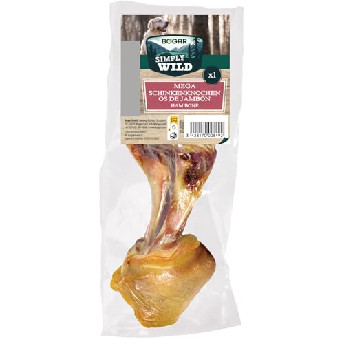 Bogar - Simply Wild - Hundeknochen – Hundefutter als Ergänzung zur täglichen Ernährung – Hundeleckerli in Form eines getrockneten Mega-Schweineknochens – Unterstützt die Hundepflege & Zahngesundheit von Bogar