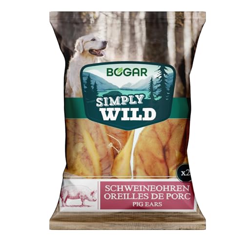 Bogar - Simply Wild - Hundeknochen – Hundefutter als Ergänzung zur täglichen Ernährung – Hundeleckerli in Form von 2 getrockneten Schweineohren – Unterstützt die Hundepflege & Zahngesundheit von Bogar