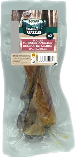 Bogar - Simply Wild - Hundeknochen – Hundefutter als Ergänzung zur täglichen Ernährung – Hundeleckerli in Form von 2 halben getrockneten Schweineknochen – Unterstützt die Hundepflege & Zahngesundheit von Bogar