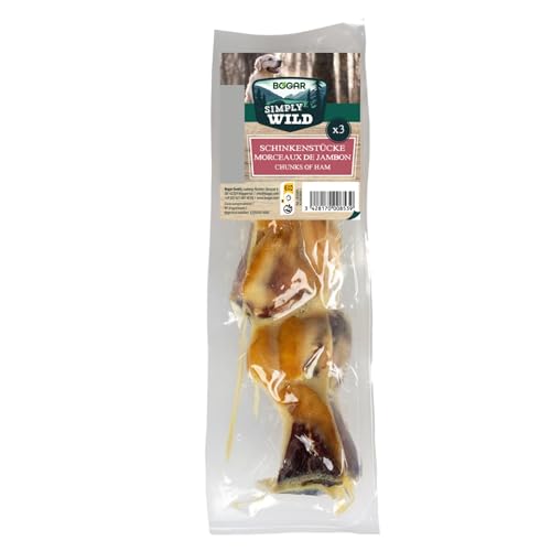 Bogar - Simply Wild - Hundeknochen – Hundefutter als Ergänzung zur täglichen Ernährung – Hundeleckerli in Form von 3 getrockneten Schweinefleischstücken – Unterstützt die Hundepflege & Zahngesundheit von Bogar