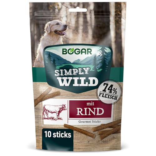 Bogar - Simply Wild - Hundeleckerli - Hundefutter als Ergänzung zur gewohnten Ernährung - Kaustangen mit Rindfleisch - Leckereien für Hunde - 10 Sticks (110 g) - Unterstützung für die Hundepflege von Bogar