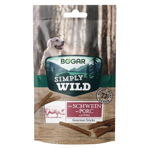 Bogar - Simply Wild - Hundeleckerli - Hundefutter als Ergänzung zur gewohnten Ernährung - Kaustangen mit Schweinegeschmack - Leckereien für Hunde - 10 Sticks (110g) - Unterstützung für die Hundepflege von Bogar