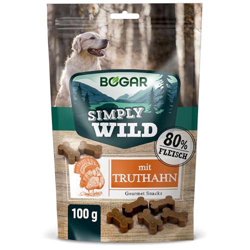 Bogar - Simply Wild - Hundeleckerli - Hundefutter als Ergänzung zur gewohnten Ernährung - Weiche Hundeknochen - Leckereien für Hunde mit Puten-Geschmack - 100 g - Unterstützung für die Hundepflege von Bogar