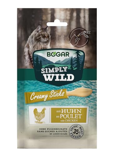Bogar – Simply Wild – Katzenleckerlis – Ergänzung zur Katzenfutter – Cremige Katzensticks mit Huhn – Leckere Katzensnacks zur Katzenpflege & Belohnung – Perfekt für Interaktive Momente – 5x15 g von Bogar
