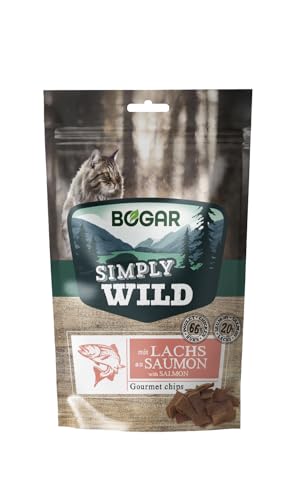 Bogar – Simply Wild – Katzenleckerlis – Ergänzung zur Katzenfutter – Knusprige Leckereien für Katzen mit Lachs – Für Genuss & Katzenpflege – In Form von Zarten Fleischstreifen – 50 g von Bogar