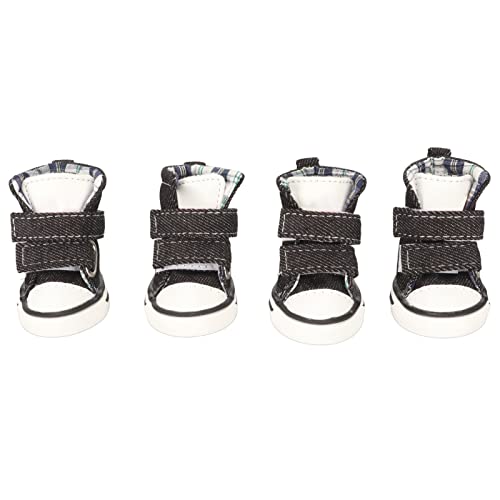Bognajin 4 Stück Segeltuch-Welpenschuhe, modische niedliche Haustier-Sportschuhe, atmungsaktive Ganzjahresschuhe für kleine Hunde, Hundeschuhe mit PVC-Sohle und Klettverschluss (4) von Bognajin