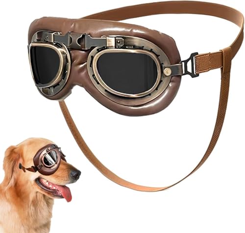 Bohrma 1Pcs Retro Hundebrille, Winddicht Hunde Brille, Sonnenbrille Brille Hund UV-Schutz, Haustier-Sonnenbrille mit verstellbaren Riemen, Hundesonnenbrille für Mittel Große Hunde, leicht anzubringen von Bohrma