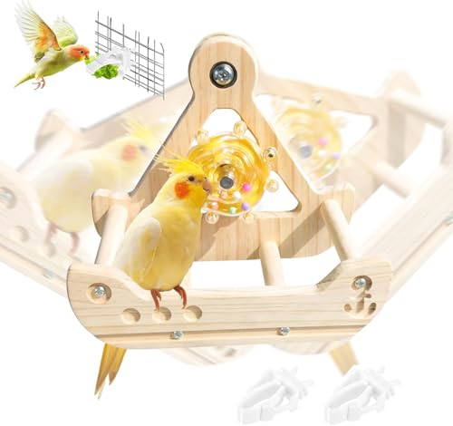 Bohrma Swing Barsch für Vögel, Papageischwung Barsch, Piratenschiff Holzpapagei Laufrad, Vogelkäfig -Klettern Spielzeug ruhen Platz für Vögel physische Fitness für Schlafzimmer, Balkon, Wohnzimmer von Bohrma