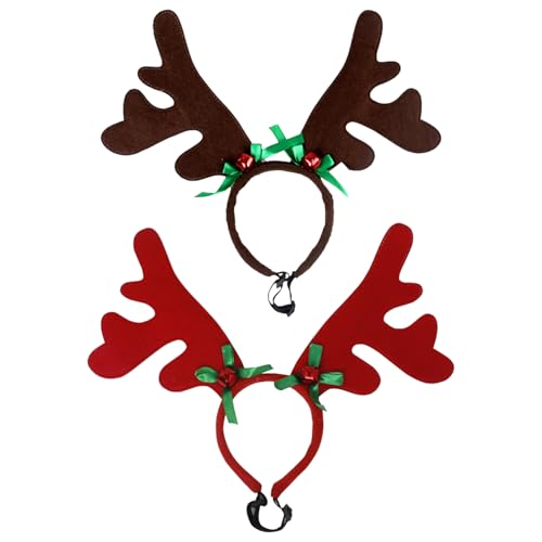 Bohue 2 Stück Hund Weihnachten Rentier Geweih Stirnband Elch Rentier Geweih Stirnband Welpe Xmas Geweih Kopfbedeckung Weihnachten Haustier Geweih Stirnbänder für Weihnachten Haustier Party von Bohue