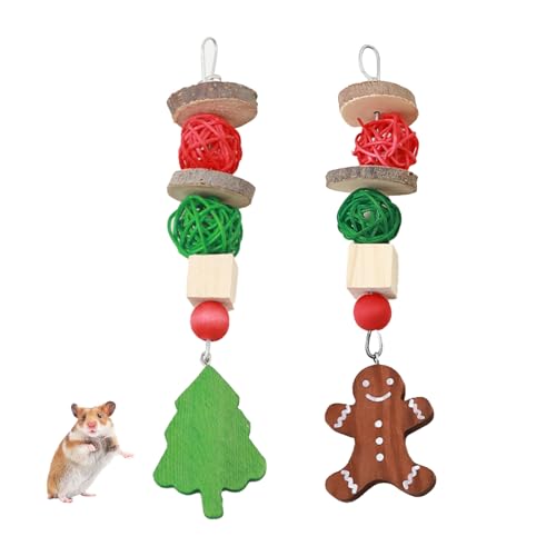 Bohue 2 x Weihnachts-Meerschweinchen-Spielzeug, Lebkuchen-Weihnachtsbaum, Hängezubehör, Hamster, Kaninchen, Kauspielzeug, Chinchilla, Kau- und Leckerli-Spielzeug für kleine Haustiere von Bohue