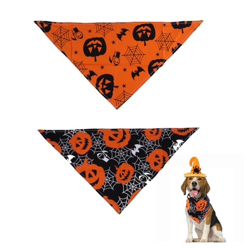 Bohue Halloween-Hundehalstuch, Dreieckstuch für Hunde, Halloween, Kürbismuster, waschbar, 2 Stück Bohue Halloween-Hundehalstuch, Dreieckstuch für Hunde, Halloween, Kürbismuster, waschbar, 2 Stück von Bohue