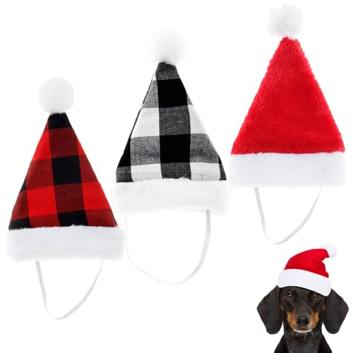 Bohue Weihnachtsmütze für Haustiere, verstellbar, für Haustiere, Katzen, Büffel, kariert, Weihnachtsmannmütze für Hunde, Katzen, Kaninchen, 3 Stück Bohue Weihnachtsmütze für Haustiere, verstellbar, für Haustiere, Katzen, Büffel, kariert, Weihnachtsmannmütze für Hunde, Katzen, Kaninchen, 3 Stück von Bohue